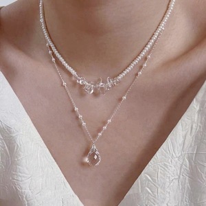 Glacier Series S925 Silver Minimalist Niche Design Versatile White <b>Crystal</b> Natural Freshwater Pearl Necklace - Product Image 4