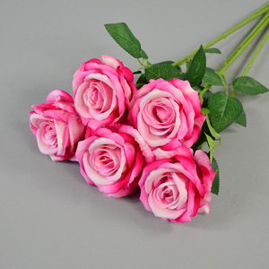 Rose artificielle en velours Dongchen Crafts, tige unique, décoration de mariage et de maison, bouquet rose - Product Image 1