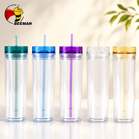 Gobelet isotherme Beeman en acrylique à double paroi de 16 oz, sans BPA, avec couvercle et paille, personnalisable avec logo, marque privée, OEM
