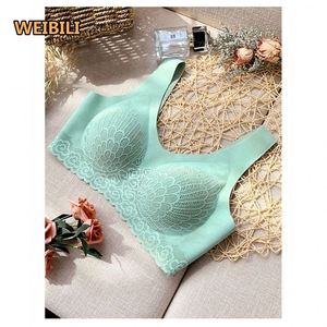 Hot Thailand Comfort Push up Floral Lace Laser Cut Rimless Vest Tube Top <strong>Bra</strong> One Piece Seamless Padded Yoga Sleep Removable <strong>Bras</strong> - Product Image 6