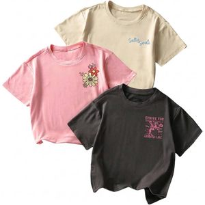 เสื้อยืดพิมพ์ลายกราฟิกสำหรับเด็กผู้หญิง FOXA ชุดเสื้อคอกลมแขนสั้นทรงโอเวอร์ไซส์สำหรับฤดูร้อนระบายอากาศได้ดี - Product Image 1