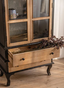 4 Shelf 2 <b>Drawer</b> Wooden Panel <b>Storage</b> <b>Cabinet</b> Farmhouse Rustic Arched Display Glass Door Eco-Friendly Living Room Hotel - Product Image 6