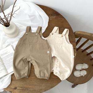 INS ropa infantil para bebés Primavera Verano niños y niñas bebé niños pequeños color sólido casual niños babero Pantalones - Product Image 3