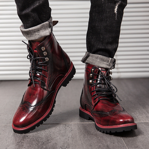 Unique Design Red Silver Blue Color High Top <strong>Brogue</strong> Models Fashion Classic Durable Ankle PU Leather <strong>Boots</strong> for <strong>Men</strong> - Product Image 6