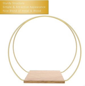 Cercle floral rond en métal <span class=keywords><strong>de</strong></span> 12 pouces avec support en bois, accessoires décoratifs pour l'artisanat, le bricolage, les mariages, les événements et les décorations <span class=keywords><strong>de</strong></span> fête - Product Image 6