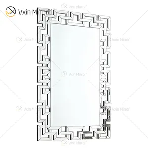 Fonte de fábrica, 3d parede espelho adesivo design WXM-1516 prata fantasia parede espelho de madeira