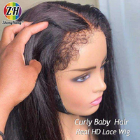 Perruque Lace Front Afro 4C Bouclée Kinky Lisse en Cheveux Humains Péruviens Remy, Sans Colle, avec Baby Hair 4C