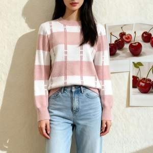 Maglione a Righe a Maniche Lunghe da Donna Prodotto in Fabbrica, Abbigliamento Femminile <span class=keywords><strong>Online</strong></span>, Grossisti di Abbigliamento Donna, <span class=keywords><strong>Maglieria</strong></span> Femminile 2026 - Product Image 3