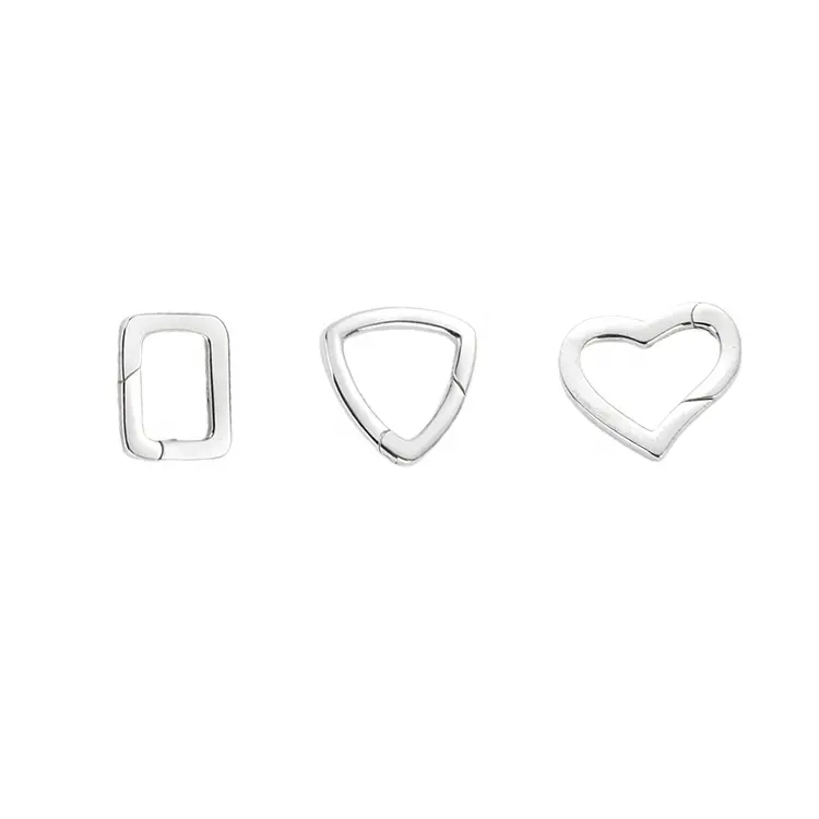 DIY Jewelry Necklace Making Findings 925 Sterling Silver Square Heart Triangle Shape Spring Ring Clasps Push Gate Charm Holder
