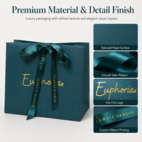 Ensemble de sacs cadeaux en papier texturé de luxe avec logo en feuille d'or, ruban en satin, poignée, personnalisation complète pour l'emballage de bougies artisanales, recyclable