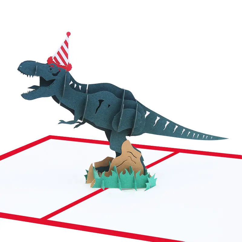 Cartolina di natale XINDUO dinosauro di compleanno 3D carta tridimensionale intagliata vuota per le vacanze