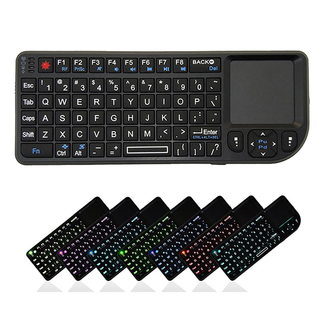 Factory Wholesale Wireless Mini Keyboard 7 Color Backlit Keyboard 2.4G Touchpad Handheld Keyboard for PC Android TV Box