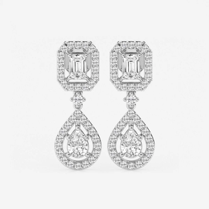Boucles d'oreilles pendantes en émeraudes et diamants de laboratoire en forme de poire, 4 carats, bijoux élégants et tendance pour femmes, design luxueux et remarquable - Product Image 3