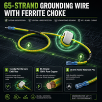 Câble de mise à la terre UL1015 14AWG 65 brins en cuivre jaune-vert avec anneau magnétique à noyau de ferrite et borne à fourche isolée