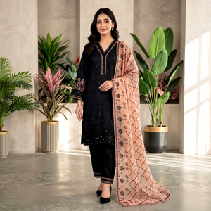 <b>Women</b> Traditional Cotton Black Ankle-Length <b>Kurta</b> Set Embroidered Dupatta Regular Fit Casual Wear All Seasons India Pakistan - Product Image 1