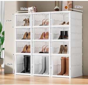 Estante para Zapatos/Calzado Deportivo Transparente, Plegable, Apilable, de Plástico de 2 Niveles, Sin Instalación, Venta al Por Mayor - Product Image 5