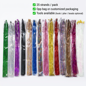 Extensions de <span class=keywords><strong>cheveux</strong></span> en tinsel PET brillant à pointe droite de 24 pouces, pré-collées, avec 25 pointes, pour festivals, vente en gros - Product Image 6
