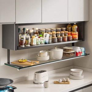 Moderno Estante Flotante de Acero al Carbono para Montaje en <span class=keywords><strong>Pared</strong></span>, Organizador de Especias Abierto para <span class=keywords><strong>Cocina</strong></span> con Repisa de Cristal - Product Image 6