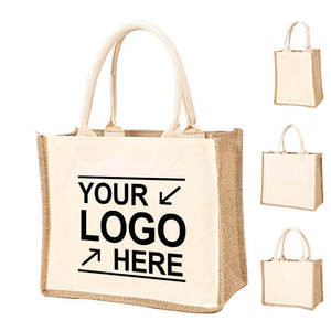 Sac fourre-tout en toile de jute imperméable personnalisé avec logo imprimé, sac de shopping portable pour femme - Product Image 1
