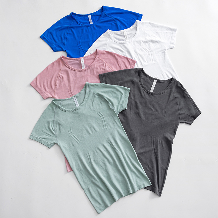 Women's Lightweight Breathable Fitness Yoga Top New Short-Sleeved Athlete Tech Outfit Seamless Woven Pattern Shirt Made Spandex