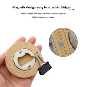 Ouvre-bouteille circulaire en bambou et bois, aimant de réfrigérateur magnétique, ouvre-bouteille de bière domestique en acier inoxydable - Product Image 4