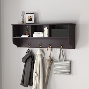 Entryway Wall Mounted Coat Rack <b>With</b> 4 <b>Hooks</b> Wooden Storage <b>Shelf</b> For Living Room - Product Image 2