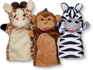 Juego de 6 marionetas de mano de <span class=keywords><strong>animales</strong></span> de felpa suave para niños pequeños, incluye elefante, Tigre, loro, jirafa, mono y cebra - Product Image 6