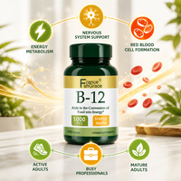 Fabricant de compléments alimentaires à marque privée Shecome, vitamine B12 avec cyanocobalamine pour le soutien énergétique, 100 comprimés de vitamine B12
