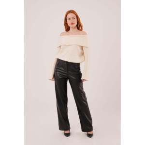 เสื้อไหมพรมครีมออฟเดอะชอลเดอร์ แขนยาวสำหรับผู้หญิง สวมใส่สบาย ไม่เป็นขุย เกรด 12 GG - Product Image 3