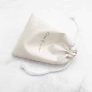 Custom LOGO Luxury White Satin Drawstring Bag Jewelry <b>Watch</b> Gift Eyelashes Packaging Collection Dust Pouch Bag with Rope - Product Image 3