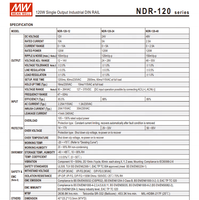 Alimentation électrique universelle à découpage AC-DC Meanwell NDR-120-12 120W 24V 5A, boîtier métallique, montage sur rail DIN, 60Hz 220V/110V
