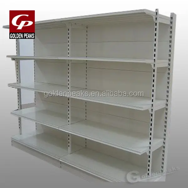 supermarket shelf with four post and heavy duty layer shelf