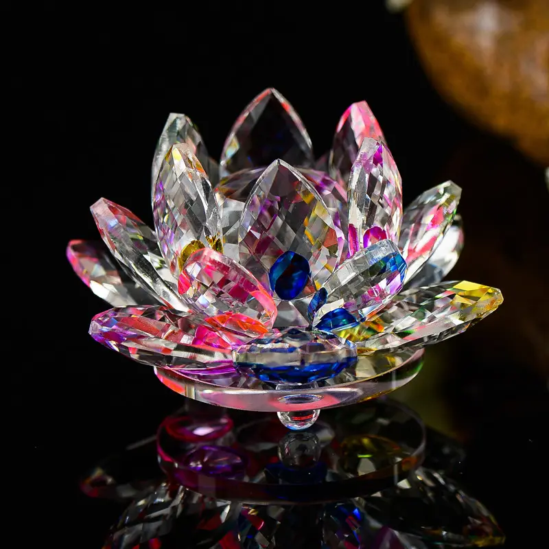 Flor de cristal para decoración de boda, flor de loto de cristal de gran calidad, regalo de recuerdo religioso
