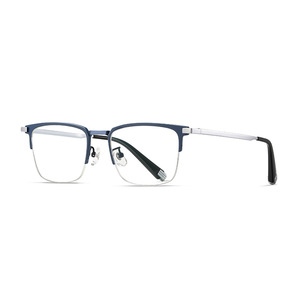 Gafas de titanio semimontura para hombre, montura óptica azul LF9018, lentes transparentes, tamaño mediano - Product Image 1