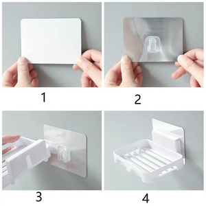 Platos Drenaje Accesorios de baño Jabonera de <span class=keywords><strong>ducha</strong></span> Caja de jabón de drenaje montada en la pared Bandeja de jabón de esponja de plástico Organizador de cocina - Product Image 4