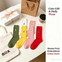 Chaussettes en coton pour femmes avec broderie de fruits, motif de fruits mignons, chaussettes mi-mollet décontractées, logo personnalisé OEM, couleur et motif personnalisés