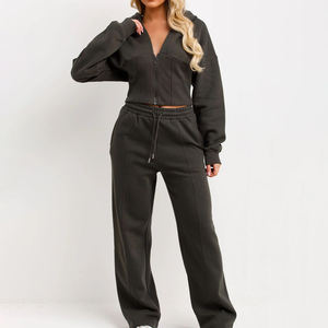 Sweat-shirt à capuche zippé pour femme, coupe courte, coupe oversize, coupe-vent, respirant, grammage lourd, séchage rapide, écologique, personnalisable en usine, pour l'hiver - Product Image 4