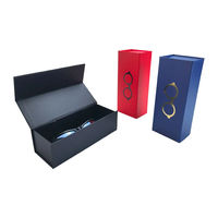 Boîte à lunettes magnétique pliable noire avec logo rouge pour lunettes, emballage rigide et plat pour le rangement des lunettes