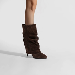 Bottes mi-<span class=keywords><strong>mollet</strong></span> <span class=keywords><strong>pour</strong></span> femmes, style western, à tige plissée, à talons hauts et fins, à bout carré, <span class=keywords><strong>pour</strong></span> toutes les saisons - Product Image 3