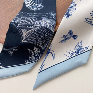 Korean Style Light Luxury Ribbon Headscarf Printed <strong>Thin</strong> Long Narrow <strong>Scarf</strong> for <strong>Women</strong> Twill Small Neck Accessory for Summer - Product Image 4