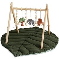 Tapis d'éveil en bois pour bébé en forme de feuille, avec 6 jouets sensoriels suspendus, pour salon, style vintage, rangement pour enfants