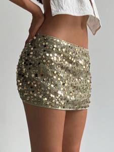 Minigonna Sexy Personalizzata <span class=keywords><strong>con</strong></span> Paillettes e Rete Aderente a Vita Bassa per Donna Abbigliamento da Festa e Club - Product Image 3