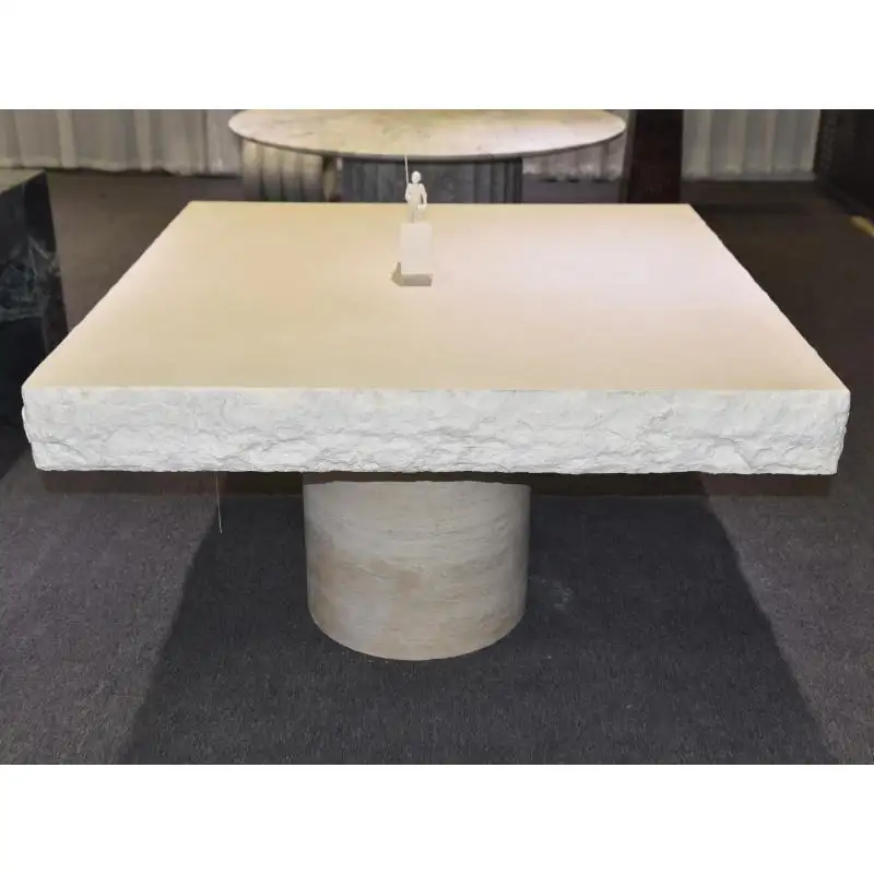 Shihui thiết kế độc đáo đá tự nhiên bàn ăn đồng bằng màu trắng đá vôi handmade ý thiết kế bằng đá cẩm thạch đá vuông bàn ăn