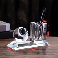 Ornement Bureau Salle D'étude Ensemble 8cm Cristal Verre Porte-Stylo Gravé Réunion Anniversaire Cadeau Amour Fleur Trophée De Noël