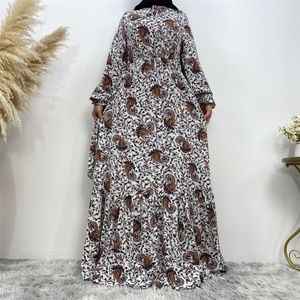 6373# Pretty Chic Pattern Lace up Pleated Neckline Stitching Bottom Elegant Bubble Chiffon Dress - Product Image 4