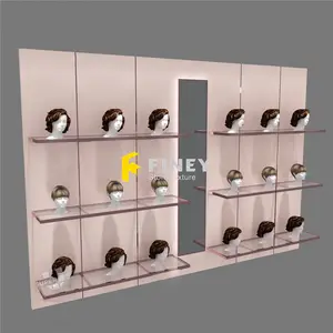 Gabinete de Metal de Peluca de pelo soportes de estantes de exhibición montado en la pared de la tienda de pelo Rosa peluca dorada muebles de exhibición