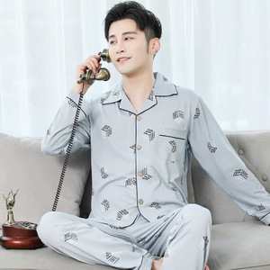 Primavera e Autunno <span class=keywords><strong>Pigiama</strong></span> a maniche lunghe da <span class=keywords><strong>Uomo</strong></span> Cardigan di abbigliamento a due pezzi set - Product Image 3