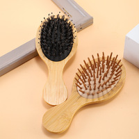 Brosse démêlante compacte personnalisée avec logo pour femmes/enfants, idéale pour cheveux bouclés et mouillés, petite brosse de voyage en bambou pour sac à main