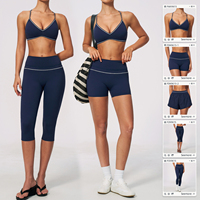 Ensemble de sport 2 pièces GRS personnalisé avec logo, doux comme du beurre, pour femme, avec biais contrastant, soutien-gorge de sport à col en V et leggings taille haute, pour le yoga et le fitness