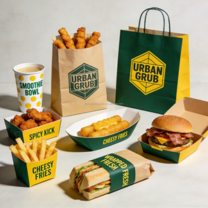 Boîte en papier kraft noir jetable avec logo personnalisé pour emballer des hamburgers et des frites, à emporter, conteneur pour la restauration rapide - Product Image 1